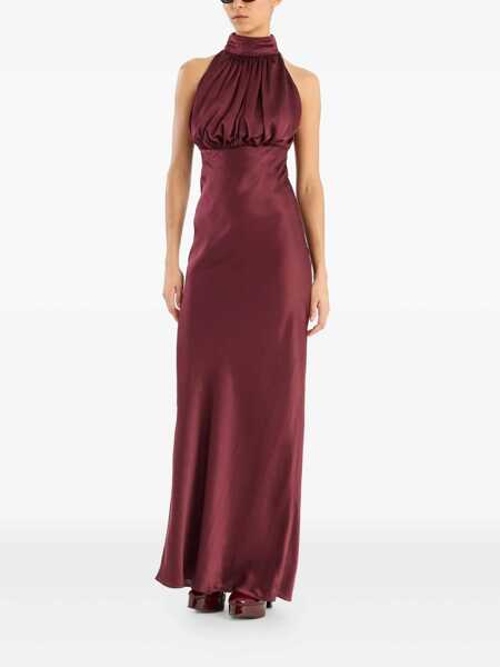 Rochii ROTATE Birger Christensen Bordeaux Off-Shoulder Long Dress With Ruched Front In Silk Woman Red Femei (BM 19238589) 2
