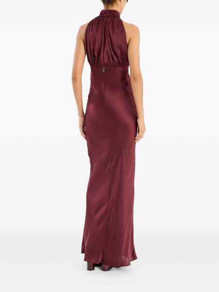 Rochii ROTATE Birger Christensen Bordeaux Off-Shoulder Long Dress With Ruched Front In Silk Woman Red Femei (BM 19238589) 3