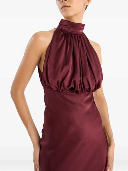 Rochii ROTATE Birger Christensen Bordeaux Off-Shoulder Long Dress With Ruched Front In Silk Woman Red Femei (BM 19238589) 4