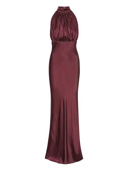 Rochii ROTATE Birger Christensen Bordeaux Off-Shoulder Long Dress With Ruched Front In Silk Woman Red Femei (BM 19238589) 1