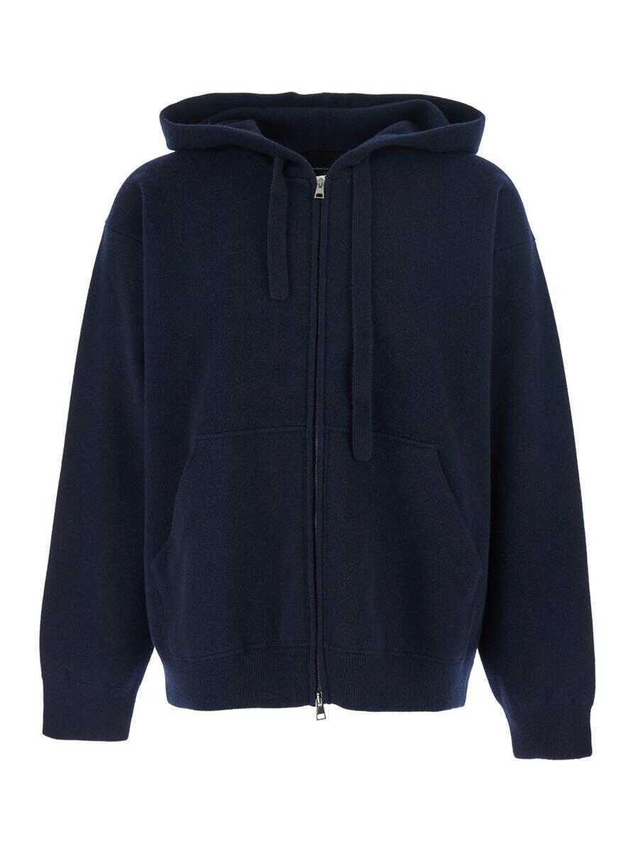 Topuri Roberto Collina Blue Sweatshirt With Drawstring Hood And Dropped Shoulders In Wool Man BLUE Barbati (BM 19240032) 1