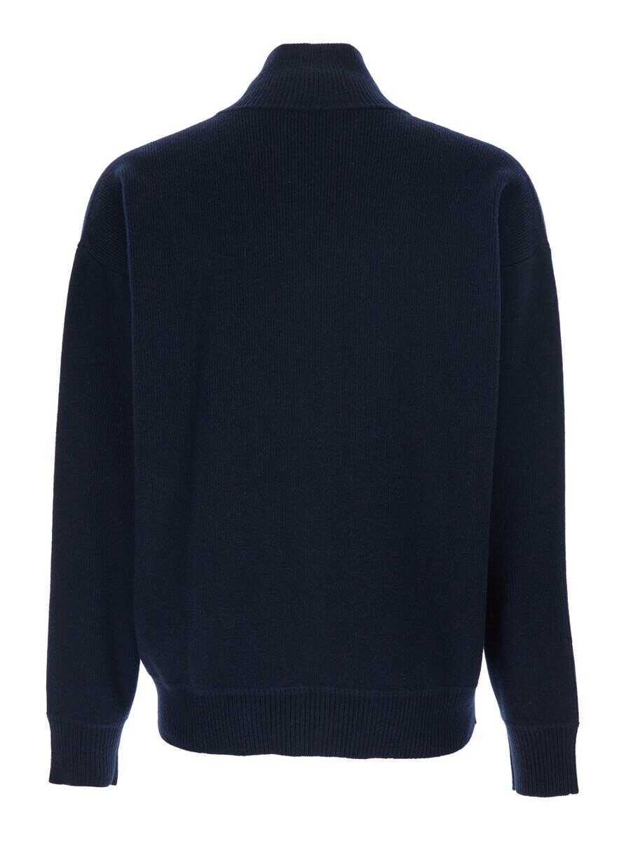 Topuri Roberto Collina Blue Sweatshirt With Dropped Shoulders And Front Zip Closure In Wool Man BLUE Barbati (BM 19240038) 2