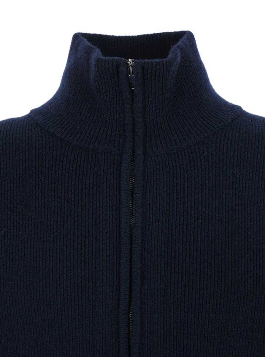 Topuri Roberto Collina Blue Sweatshirt With Dropped Shoulders And Front Zip Closure In Wool Man BLUE Barbati (BM 19240038) 3