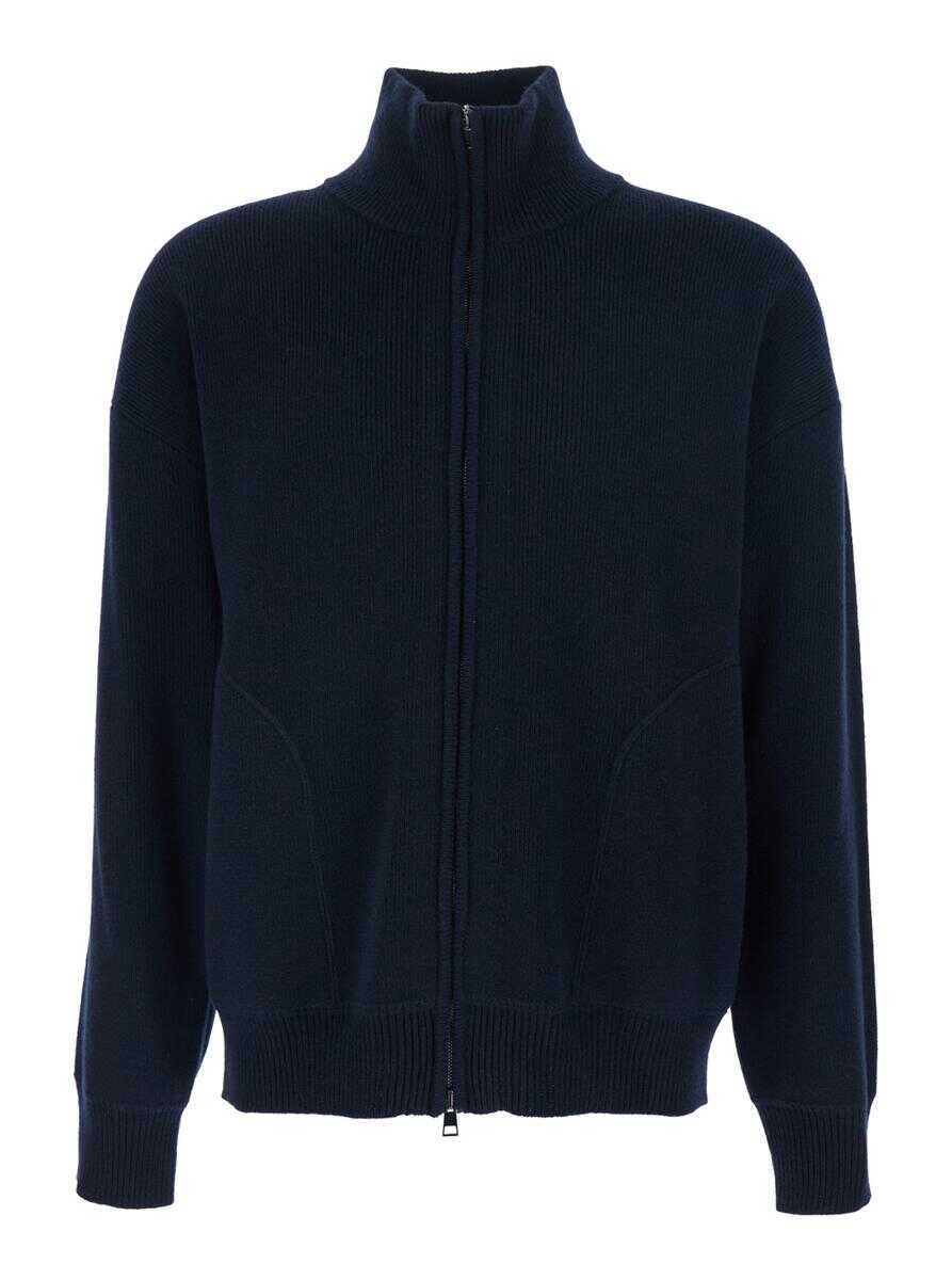 Topuri Roberto Collina Blue Sweatshirt With Dropped Shoulders And Front Zip Closure In Wool Man BLUE Barbati (BM 19240038) 1