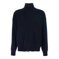 Topuri Blue Sweatshirt With Dropped Shoulders And Front Zip Closure In Wool Man Barbati