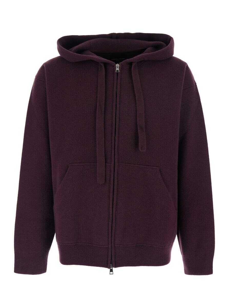 Topuri Roberto Collina Bordeaux Sweatshirt With Drawstring Hood And Dropped Shoulders In Wool Man Red Barbati (BM 19240041) 1