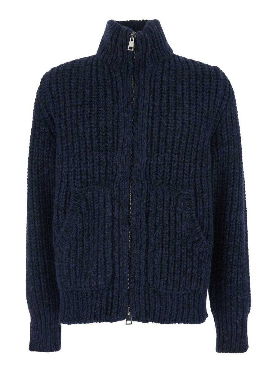 Geci Roberto Collina Blue Jacket With High Neck And Front Zip Closure In Wool And Cashmere Blend Man BLUE Barbati (BM 19240047) 1