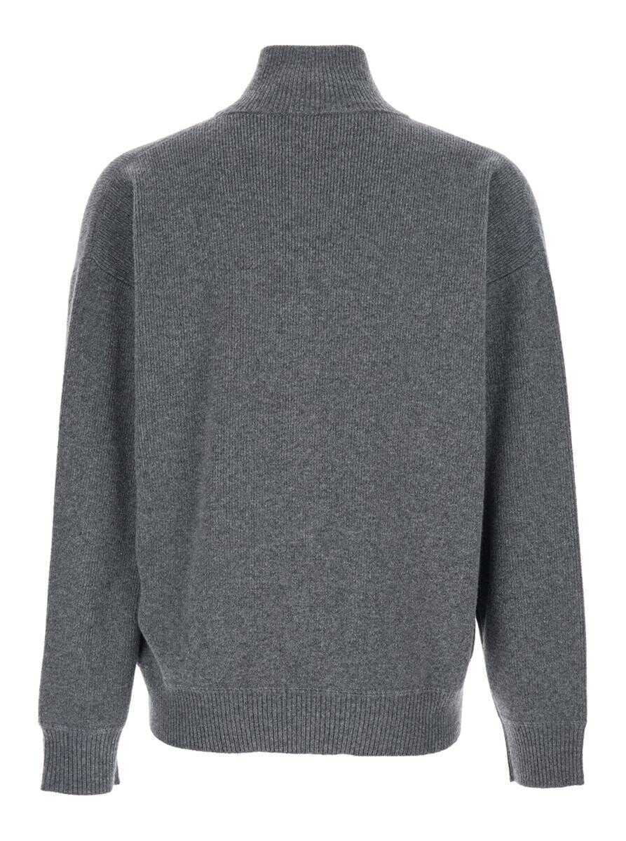 Topuri Roberto Collina Grey Sweatshirt With Dropped Shoulders And Front Zip Closure In Wool Man GREY Barbati (BM 19240050) 2
