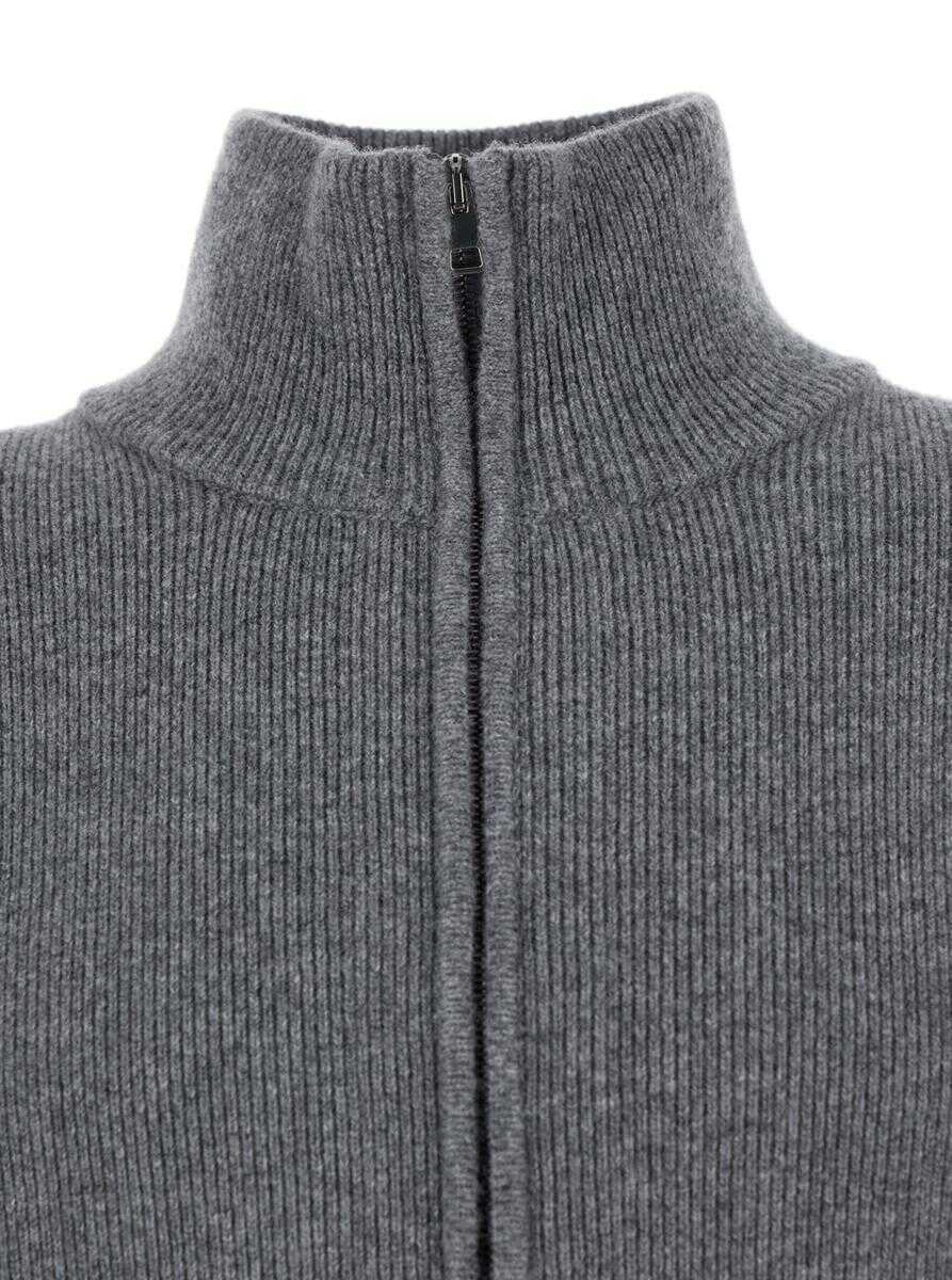 Topuri Roberto Collina Grey Sweatshirt With Dropped Shoulders And Front Zip Closure In Wool Man GREY Barbati (BM 19240050) 3