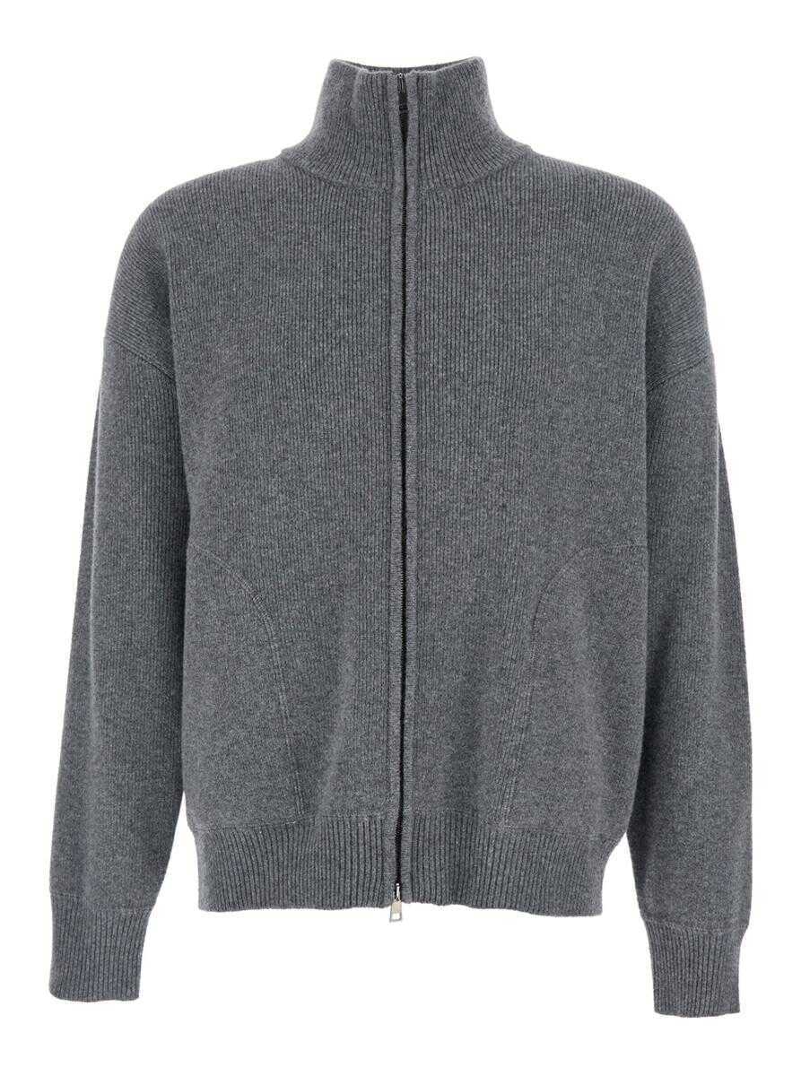 Topuri Roberto Collina Grey Sweatshirt With Dropped Shoulders And Front Zip Closure In Wool Man GREY Barbati (BM 19240050) 1
