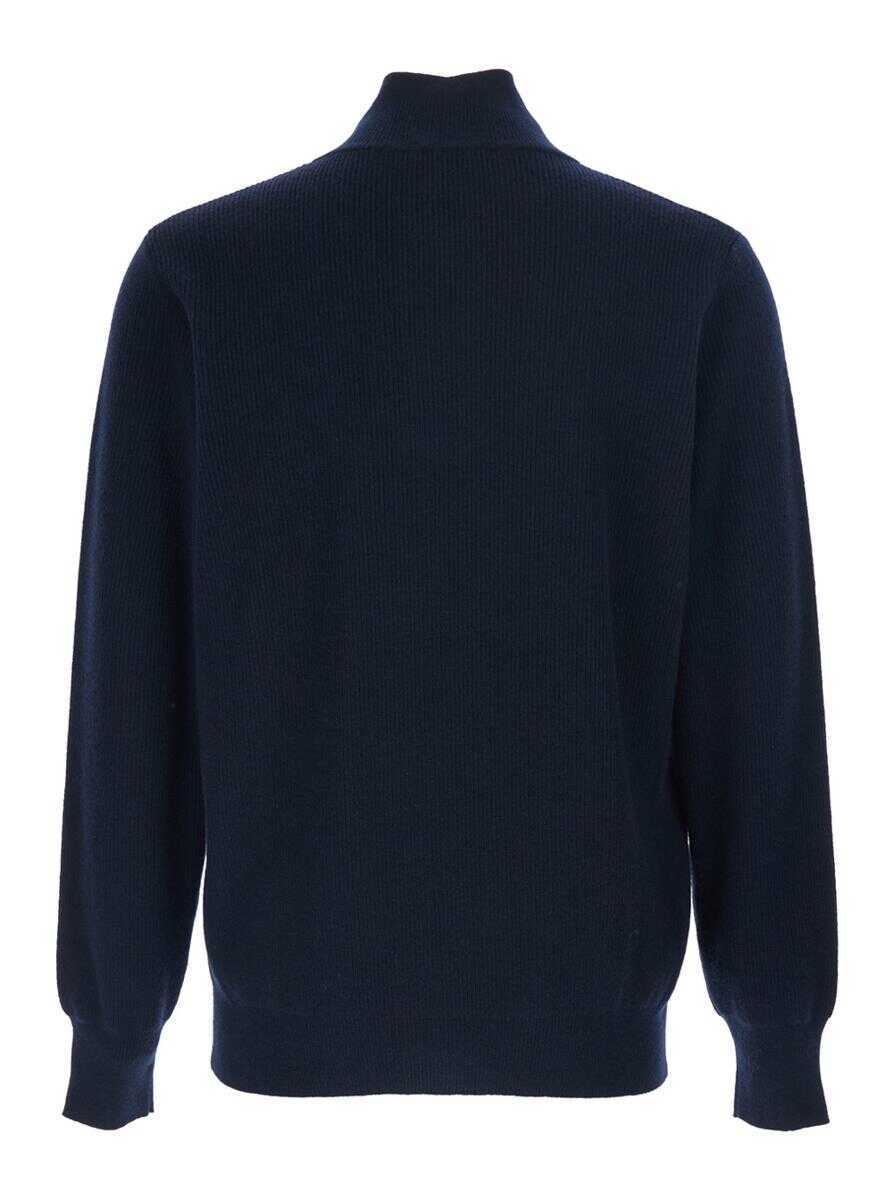 Pulovere Roberto Collina Blue Ribbed Knit Sweater With High Neck And Half Zip Closure In Wool Man BLUE Barbati (BM 19240056) 2