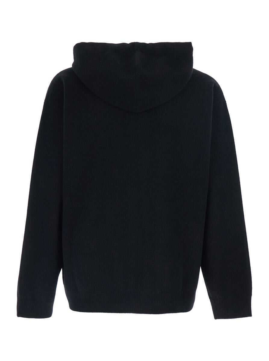 Topuri Roberto Collina Black Sweatshirt With Drawstring Hood And Dropped Shoulders In Wool Man Black Barbati (BM 19240062) 1