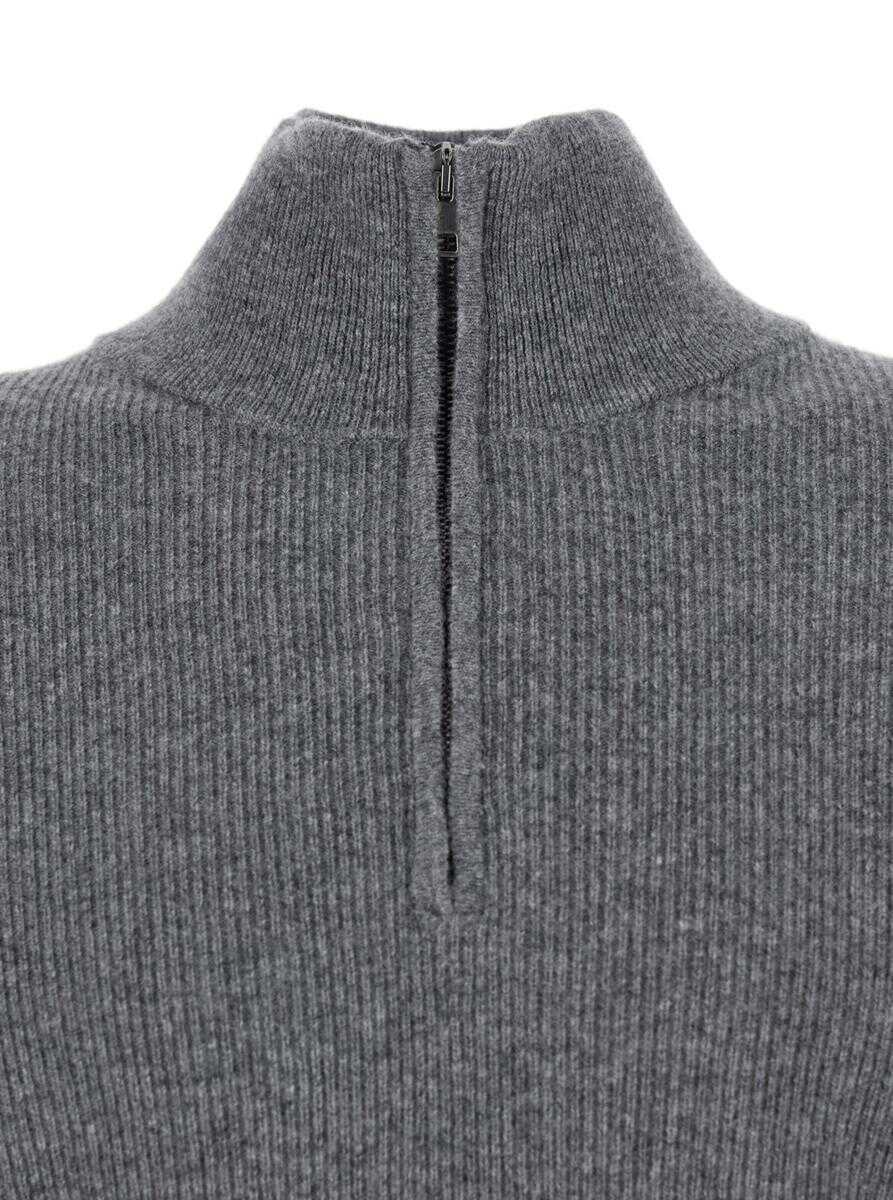 Pulovere Roberto Collina Grey Ribbed Knit Sweater With High Neck And Half Zip Closure In Wool Man GREY Barbati (BM 19240068) 3