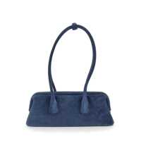 Genti de umar 'Boat Wide Mini' Blue Shoulder Bag With Round Handles In Suede Woman Femei