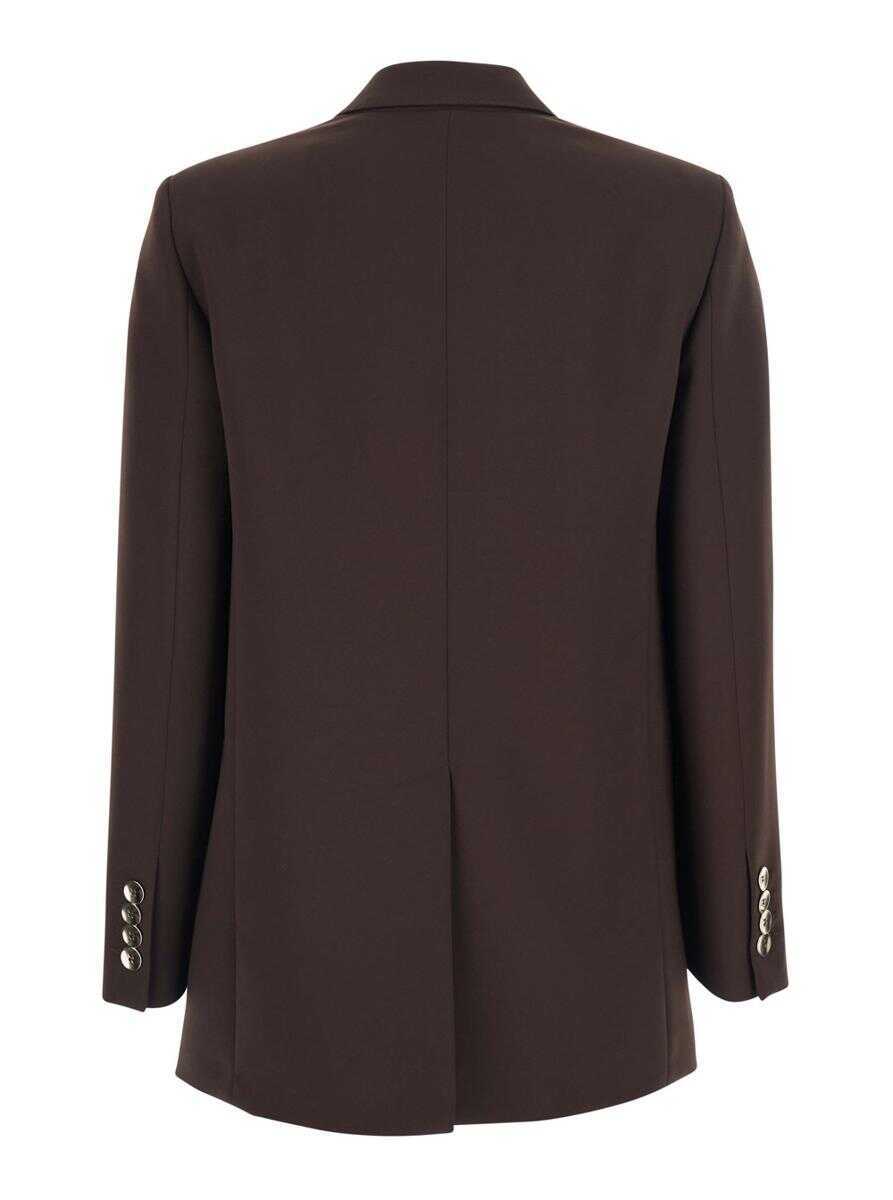 Sacouri PLAIN Brown Double-Breasted Jacket With Peak Revers In Wool Blend Woman BROWN Femei (BM 19240413) 2