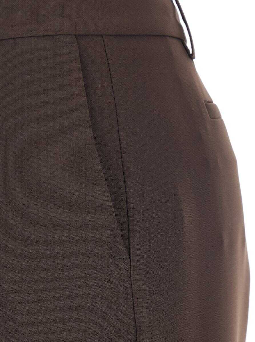 Pantaloni casual PLAIN Brown Pants With Belt Loops In Fabric Woman BROWN Femei (BM 19240419) 3