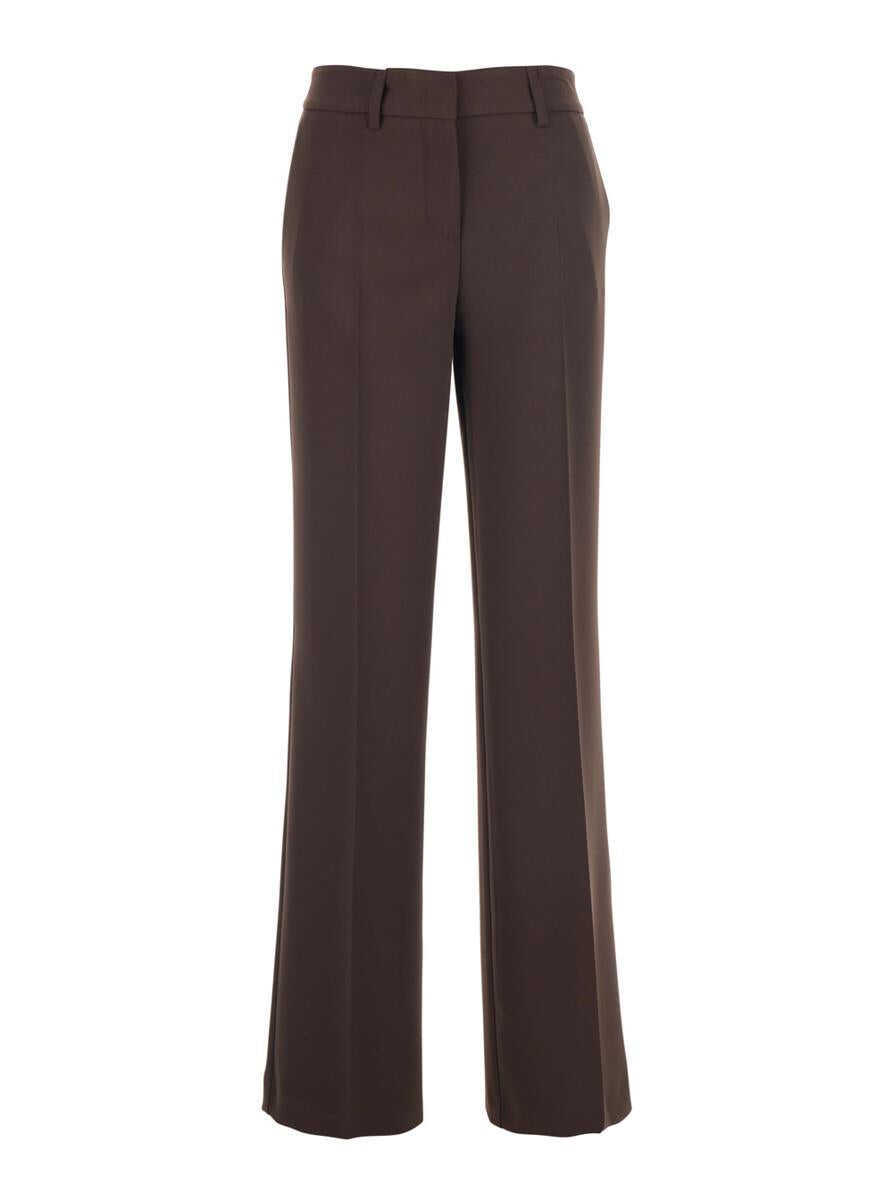 Pantaloni casual PLAIN Brown Pants With Belt Loops In Fabric Woman BROWN Femei (BM 19240419) 1