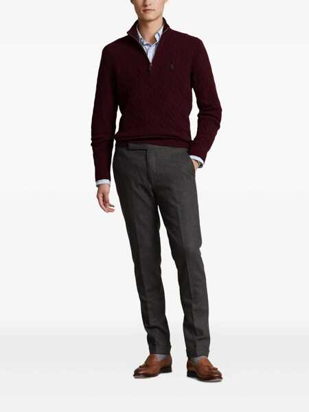 Pulovere Ralph Lauren Bordeaux Cable Knit Sweater With Half Zip Closure And Pony Embroidery On The Front In Wool And Cashmere Man Red Barbati (BM 19240836) 2
