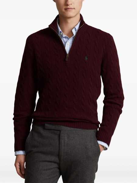 Pulovere Ralph Lauren Bordeaux Cable Knit Sweater With Half Zip Closure And Pony Embroidery On The Front In Wool And Cashmere Man Red Barbati (BM 19240836) 3