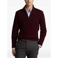 Pulovere pentru Barbati - Pulovere Ralph Lauren Bordeaux Cable Knit Sweater With Half Zip Closure And Pony Embroidery On The Front In Wool And Cashmere Man Red Barbati (BM 19240836) - B-mall.ro