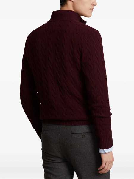 Pulovere Ralph Lauren Bordeaux Cable Knit Sweater With Half Zip Closure And Pony Embroidery On The Front In Wool And Cashmere Man Red Barbati (BM 19240836) 4