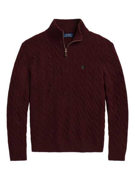 Pulovere Ralph Lauren Bordeaux Cable Knit Sweater With Half Zip Closure And Pony Embroidery On The Front In Wool And Cashmere Man Red Barbati (BM 19240836) 1