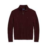 Pulovere Bordeaux Cable Knit Sweater With Half Zip Closure And Pony Embroidery On The Front In Wool And Cashmere Man Barbati