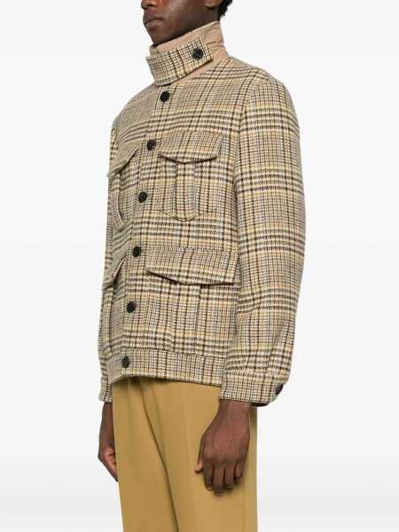 Paltoane AMARANTO Amarnto Check Print Coat With Flap Pockets Beige Barbati (BM 19242171) 3