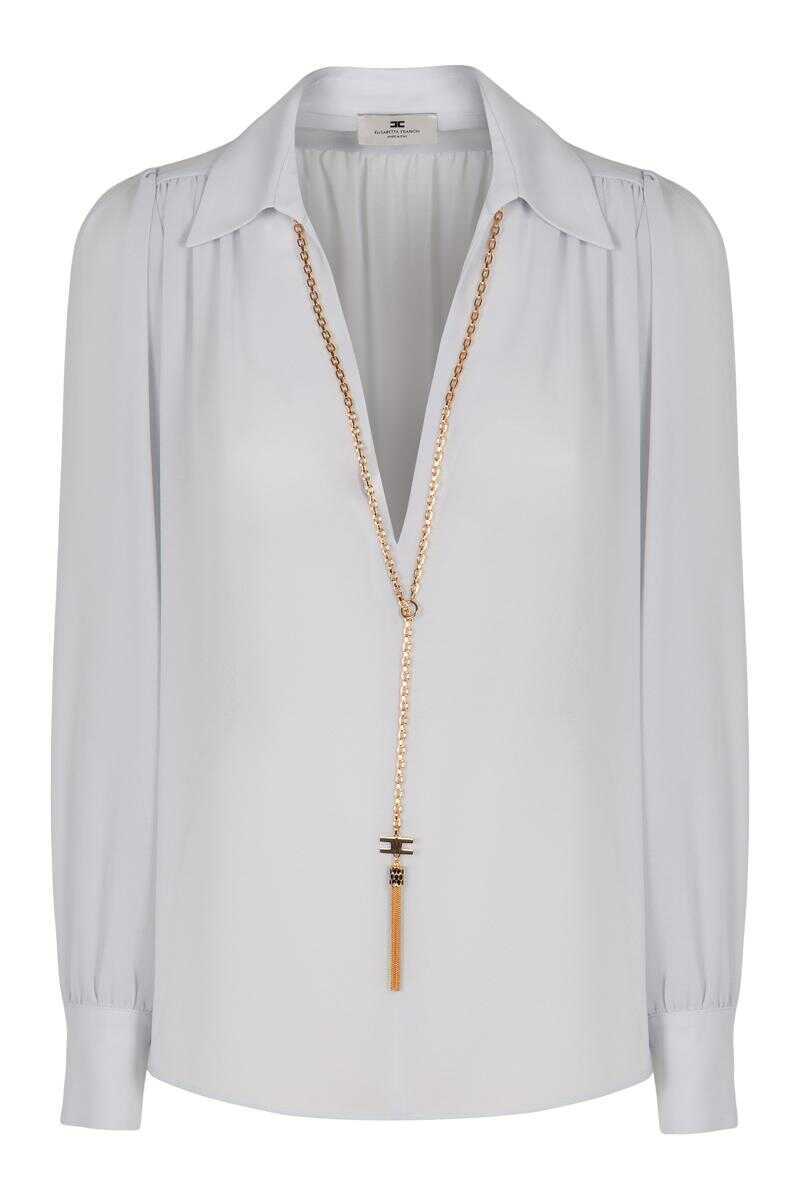Topuri Elisabetta Franchi Elisabetta Franchi Shirt In Georgette With Necklace BLUE Femei (BM 19242339) 1