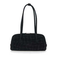 Genti de umar 'Boston' Black Shoulder Bag With Embossed Logo Lettering On The Front In Suede Woman Femei