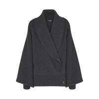 Pulovere Grey Sweater With Weap Effect And Wide Revers In Wool Woman Femei