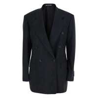 Sacouri Black Double Breasted Jacket With Classic Lapels In Wool Woman Femei
