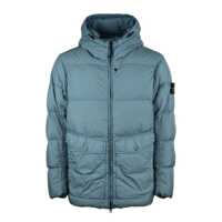 Geci de iarna Stone Island Hooded Down Jacket Made Of Steel Blue Recycled Lightweight Nylon Reps Barbati
