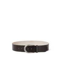 Curele Black Belt Withbuckle Closure And Monil Detail In Leather Woman Femei