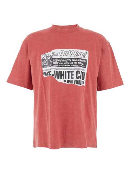 Tricouri Off-White Red Crewneck T-Shirt With Print On Front And Rear And Faded Effect In Cotton Man RED Barbati (BM 19244856) 1