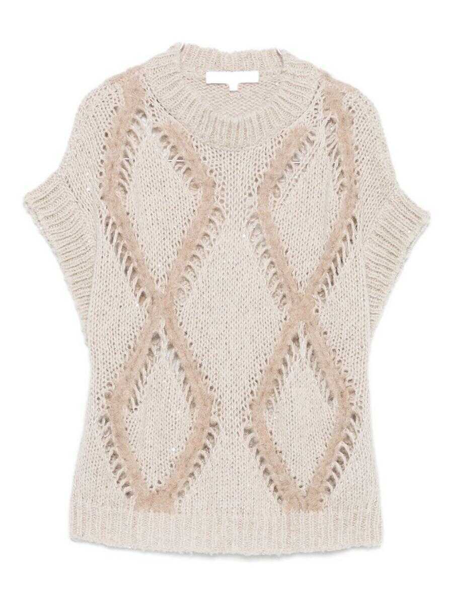 Pulovere ANTONELLI Antonelli Beige Short-Sleeve Vest With Round Neck Beige Femei (BM 19245819) 1