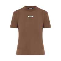 Tricouri 'Le T-Shirt Gros Grain' Brown Crewneck T-Shirt With Logo Patch On The Front In Cotton Stretch Woman Femei
