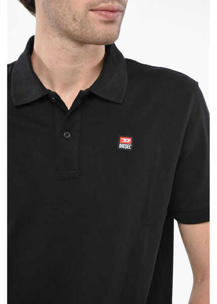 Tricouri Polo Diesel Hopsack Cotton Blend Smith Polo With Logo Patch Black Barbati (BM 19246328) 3