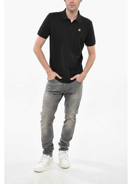 Tricouri Polo Diesel Hopsack Cotton Blend Smith Polo With Logo Patch Black Barbati (BM 19246328) 4