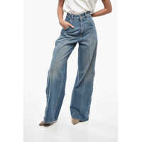 Blugi drepti High Waist Wide Leg Jeans With Side Buttons 29Cm Femei