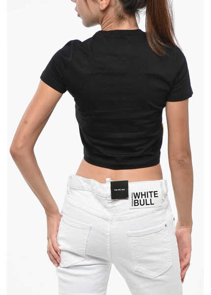 Tricouri DSQUARED2 Pac-Man Cropped Mini Fit Crew-Neck T-Shirt With Monogram Black Femei (BM 19246340) 3