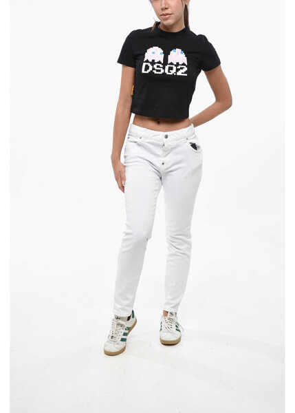 Tricouri DSQUARED2 Pac-Man Cropped Mini Fit Crew-Neck T-Shirt With Monogram Black Femei (BM 19246340) 4