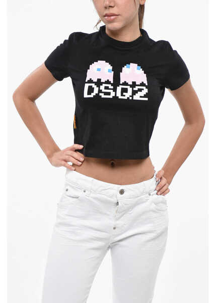 Tricouri DSQUARED2 Pac-Man Cropped Mini Fit Crew-Neck T-Shirt With Monogram Black Femei (BM 19246340) 1