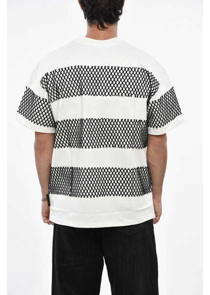 Tricouri MSGM Crew-Neck Cotton Jersey T-Shirt With Mesh Details Black & White Barbati (BM 19246367) 2