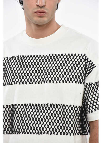 Tricouri MSGM Crew-Neck Cotton Jersey T-Shirt With Mesh Details Black & White Barbati (BM 19246367) 3