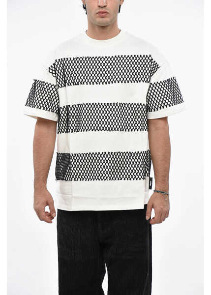 Tricouri MSGM Crew-Neck Cotton Jersey T-Shirt With Mesh Details Black & White Barbati (BM 19246367) 1