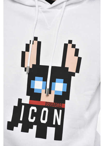 Bluze de trening DSQUARED2 Icon Fleeced Cotton Ciro Cool Fit Hoodie With Frontal Print White Barbati (BM 19246379) 3
