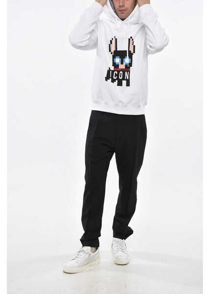 Bluze de trening DSQUARED2 Icon Fleeced Cotton Ciro Cool Fit Hoodie With Frontal Print White Barbati (BM 19246379) 4