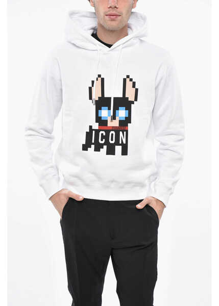Bluze de trening DSQUARED2 Icon Fleeced Cotton Ciro Cool Fit Hoodie With Frontal Print White Barbati (BM 19246379) 1