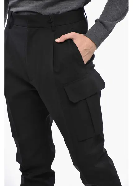 Pantaloni casual DSQUARED2 Single-Pleated Virgin Wool Aviator Cargo Pants Black Barbati (BM 19246391) 3